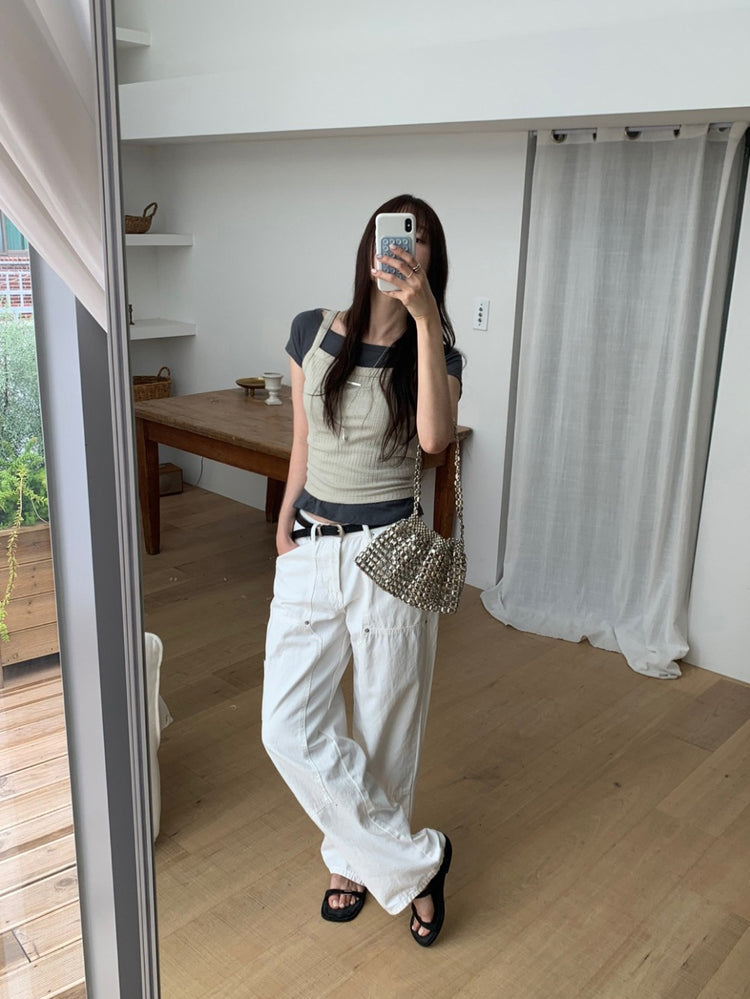 坑紋金屬扣細節綁帶背心
