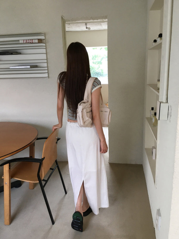 撞色條紋無肩線修身上衣