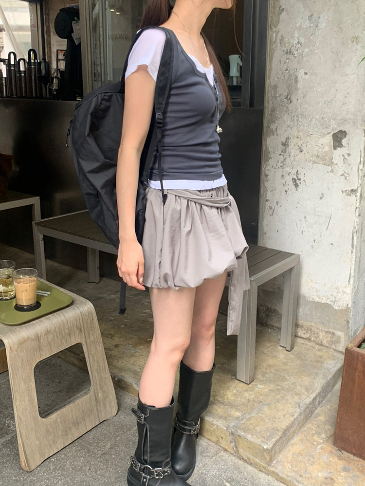 微透U領修腰上衣