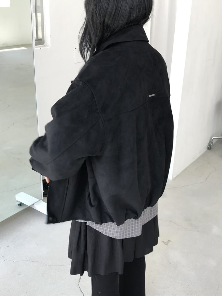 高質麂皮銀扣抓褶細節外套
