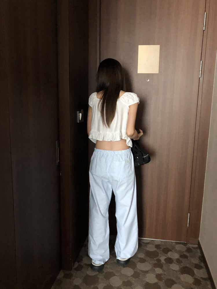 休閒感條紋垂帶直褲