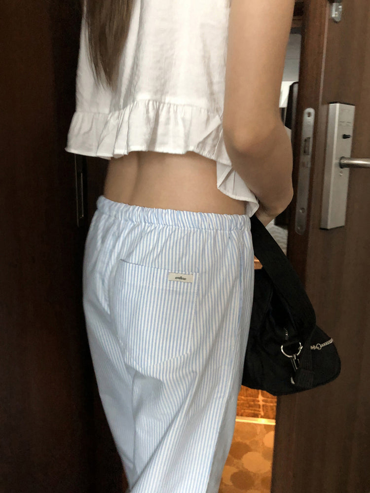 休閒感條紋垂帶直褲