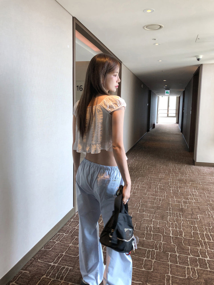 休閒感條紋垂帶直褲