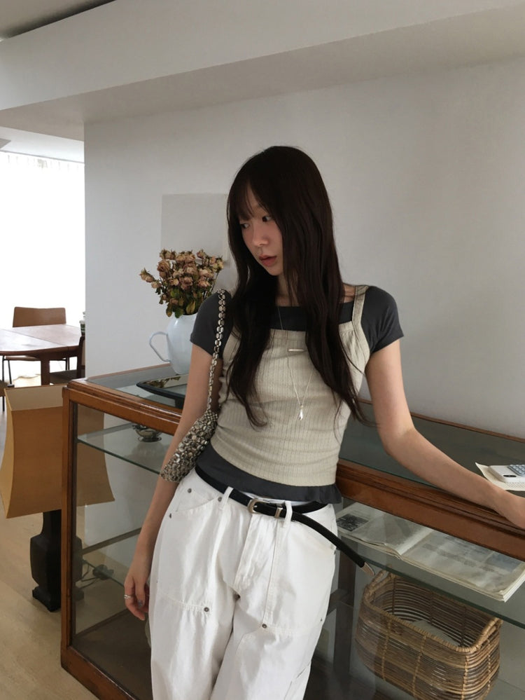 坑紋金屬扣細節綁帶背心