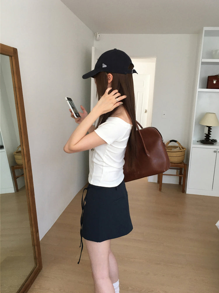 輕薄尼龍綁帶細節裙褲