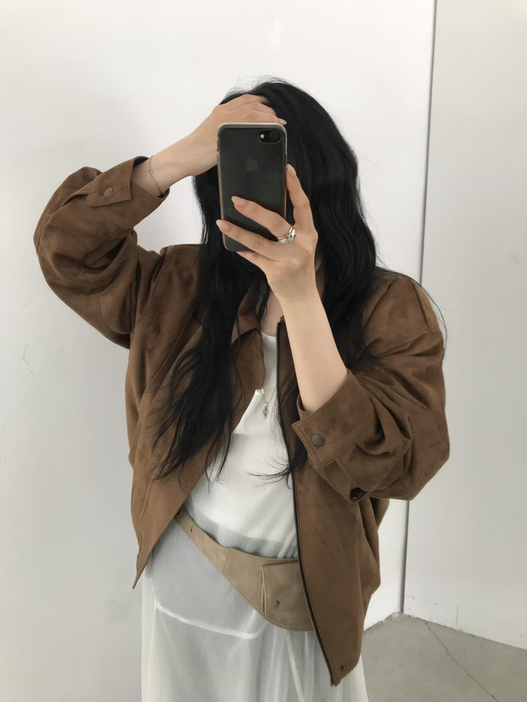 高質麂皮銀扣抓褶細節外套