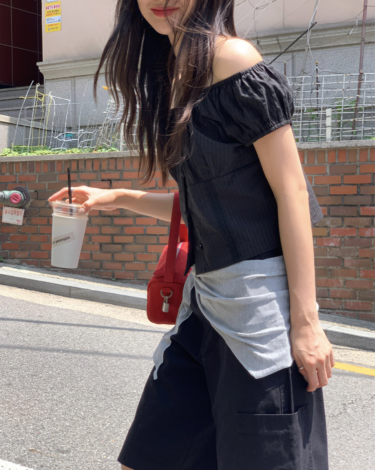 背扣側口袋細節五分褲