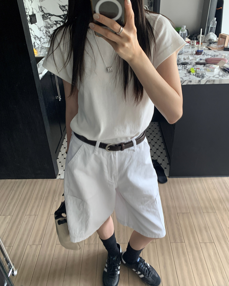 背扣側口袋細節五分褲