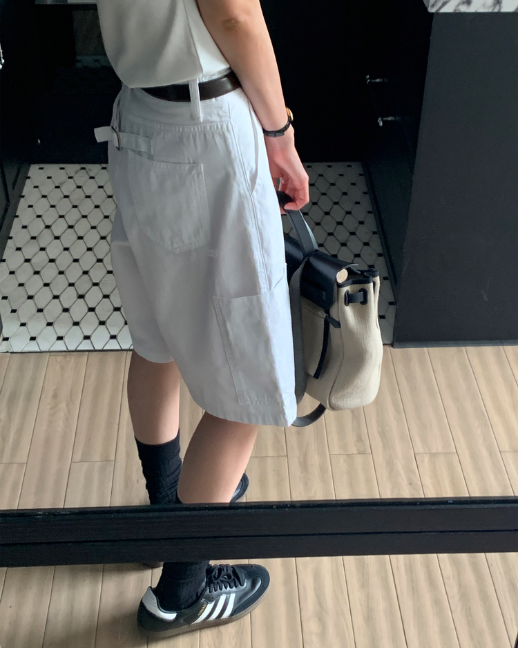 背扣側口袋細節五分褲