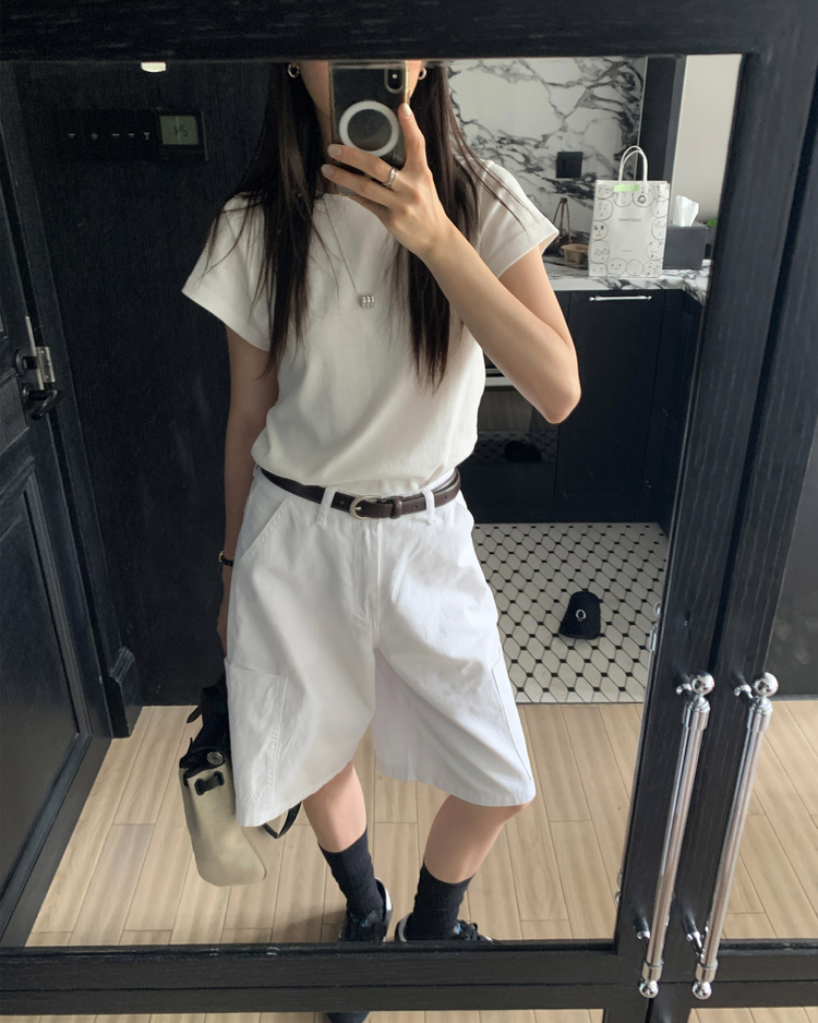 背扣側口袋細節五分褲