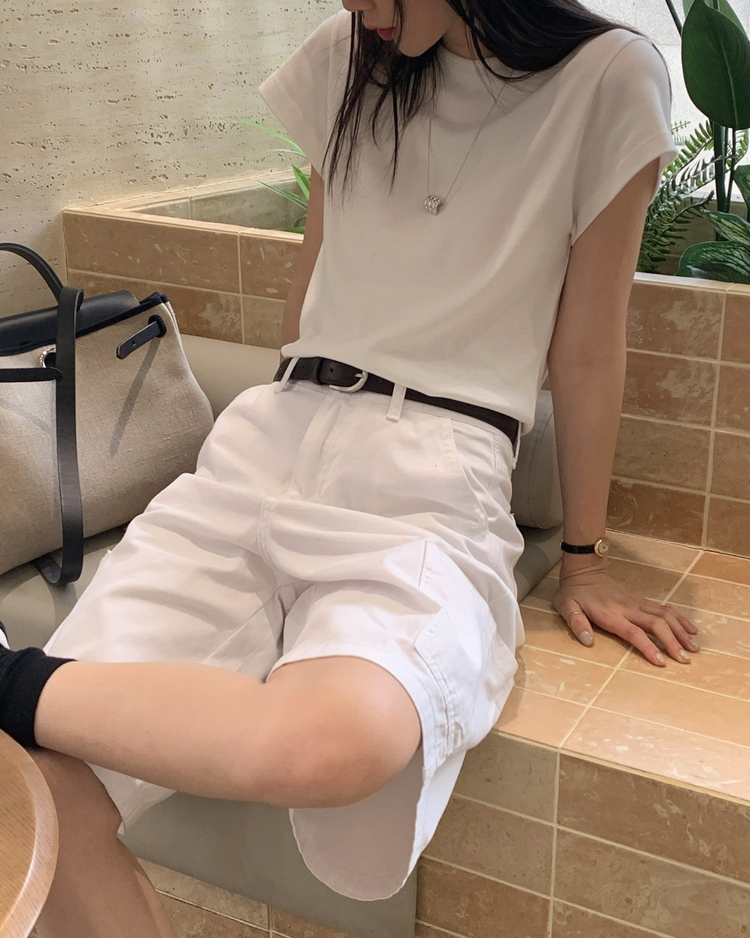 背扣側口袋細節五分褲