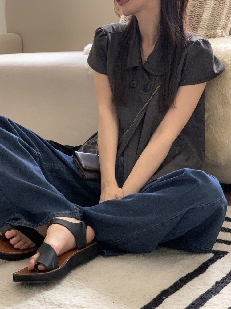 翻領側鈕扣細節上衣