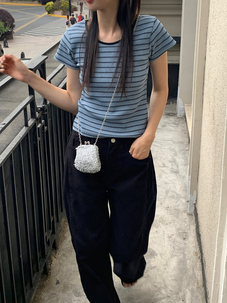 美背條紋撞色細節上衣