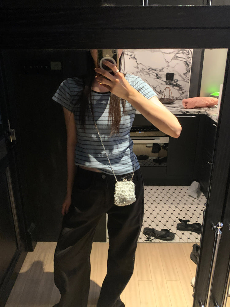 美背條紋撞色細節上衣