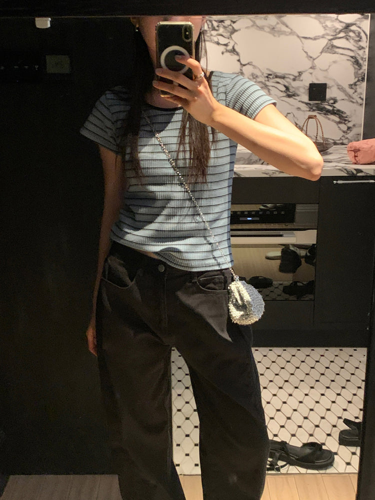 美背條紋撞色細節上衣