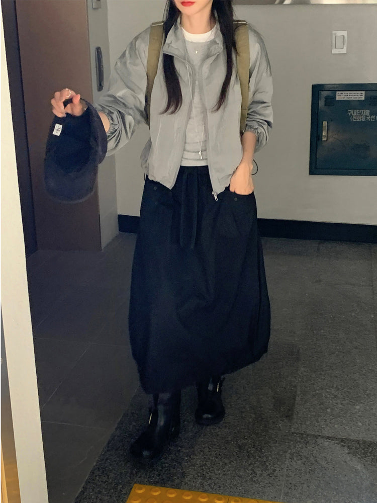 束口抽繩口袋細節泡泡裙