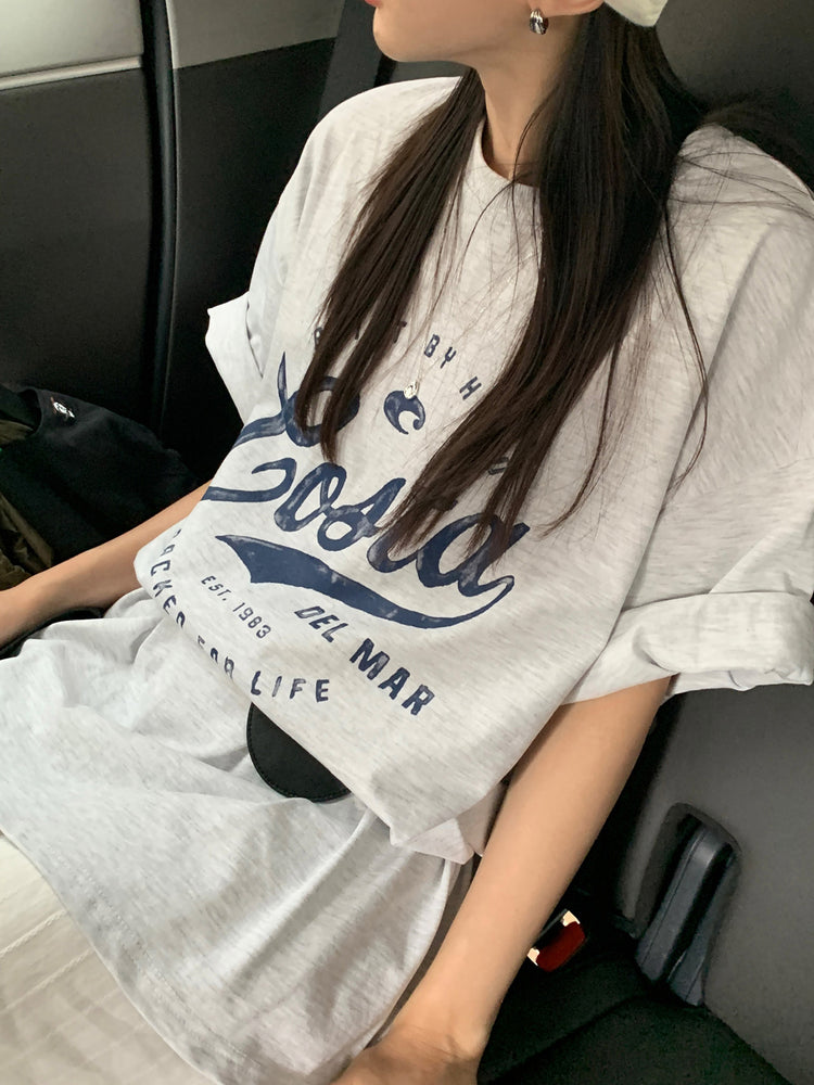 復古圖案休閒oversize t