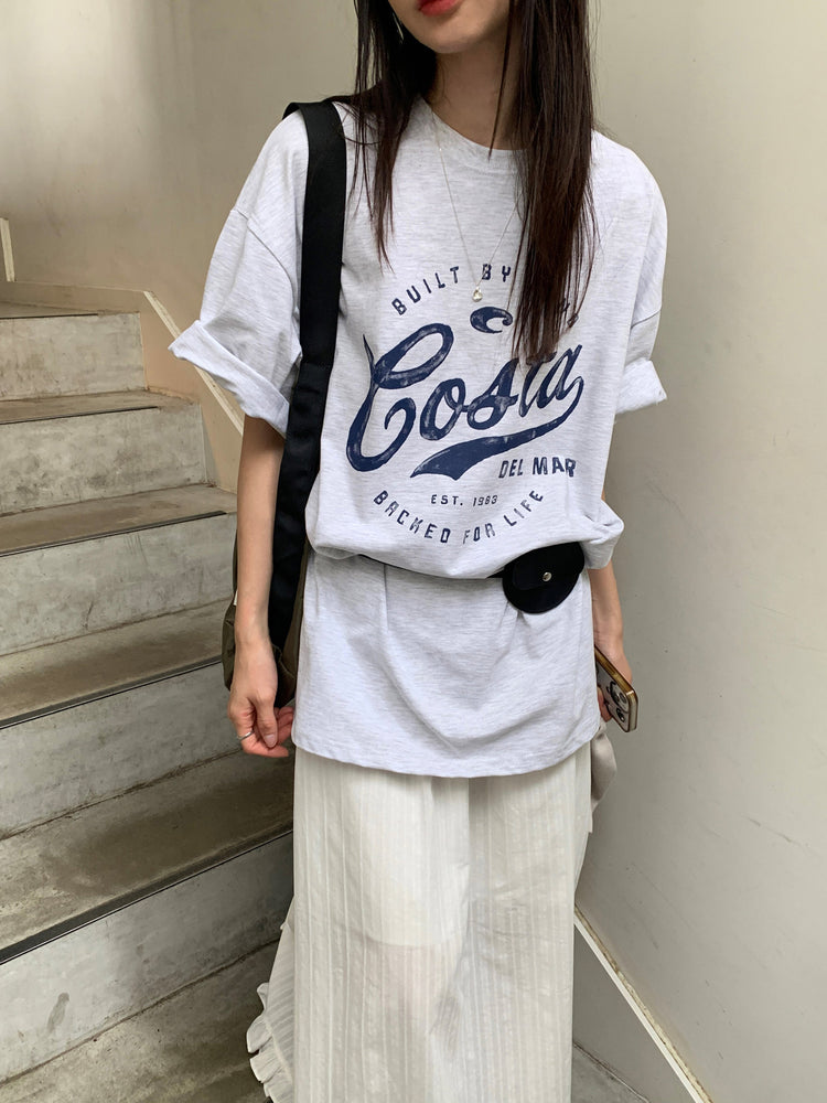 復古圖案休閒oversize t