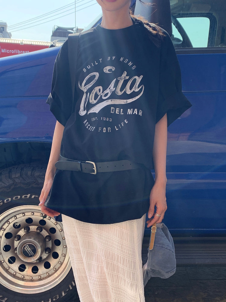 復古圖案休閒oversize t