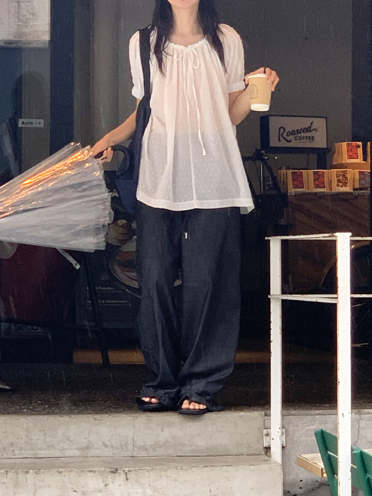 荷葉邊褲腳細節直褲