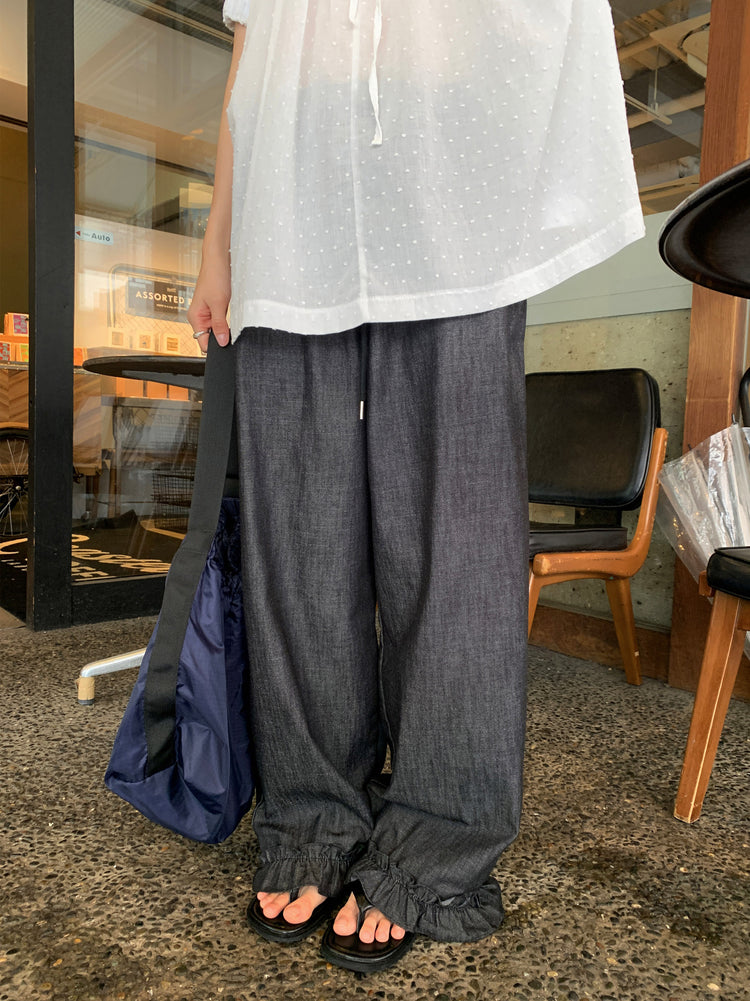 荷葉邊褲腳細節直褲