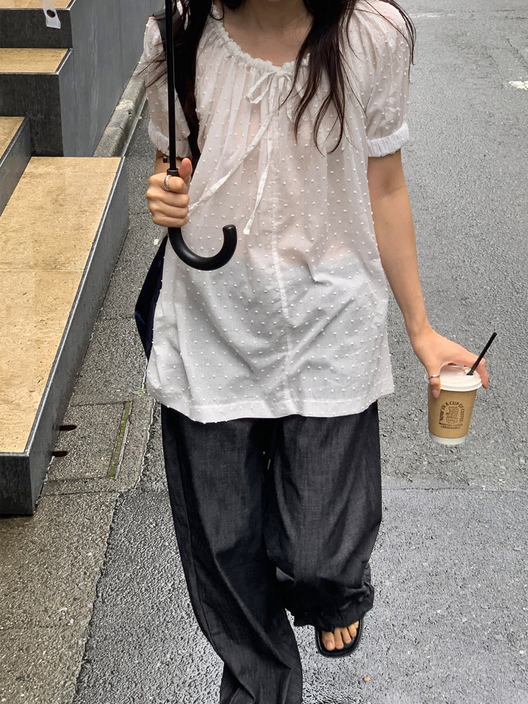 荷葉邊褲腳細節直褲