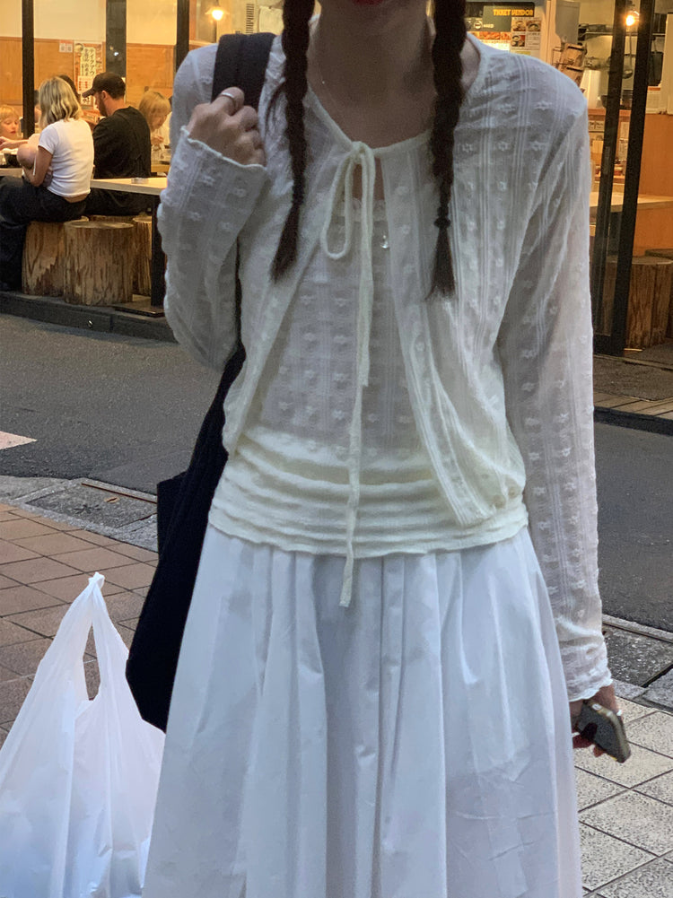微透蕾絲壓花細節兩件式上衣