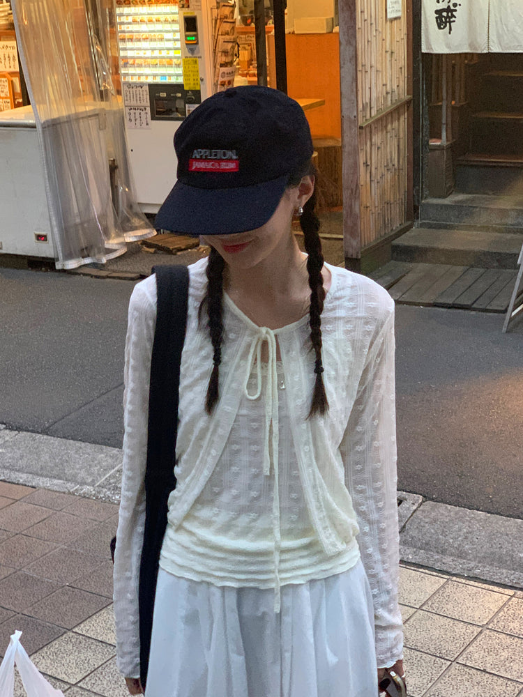 微透蕾絲壓花細節兩件式上衣