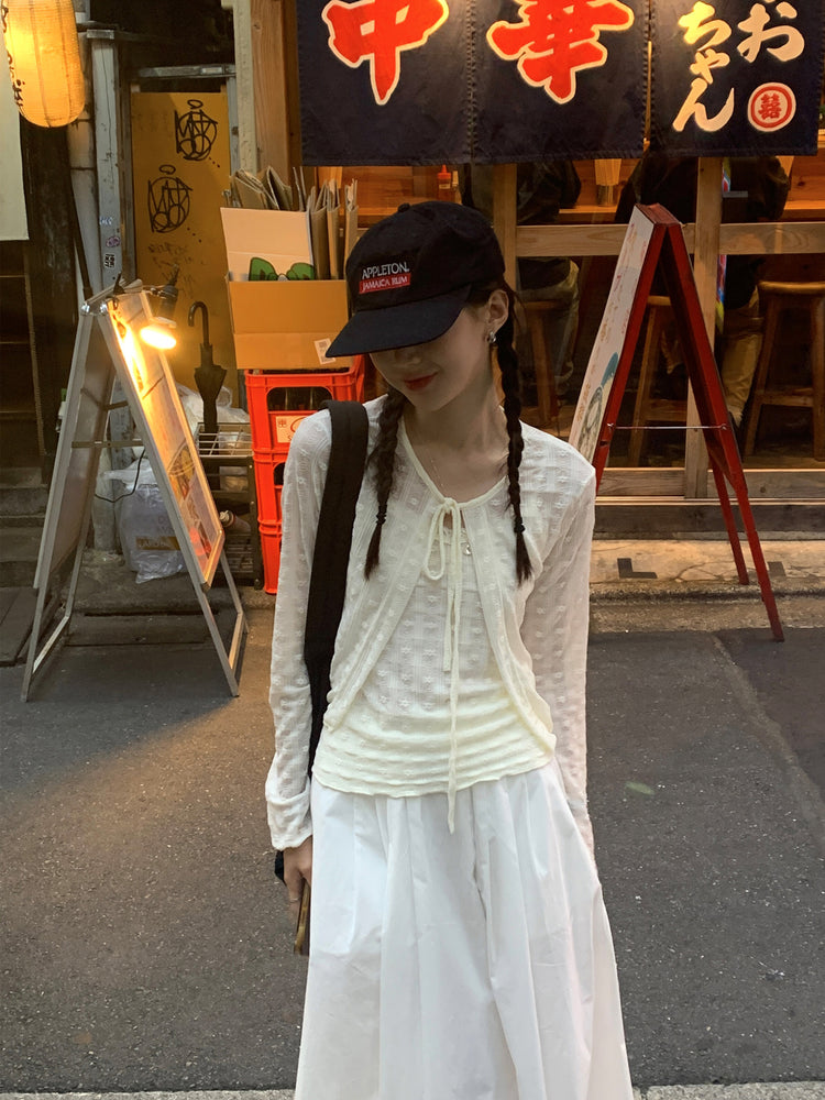 微透蕾絲壓花細節兩件式上衣