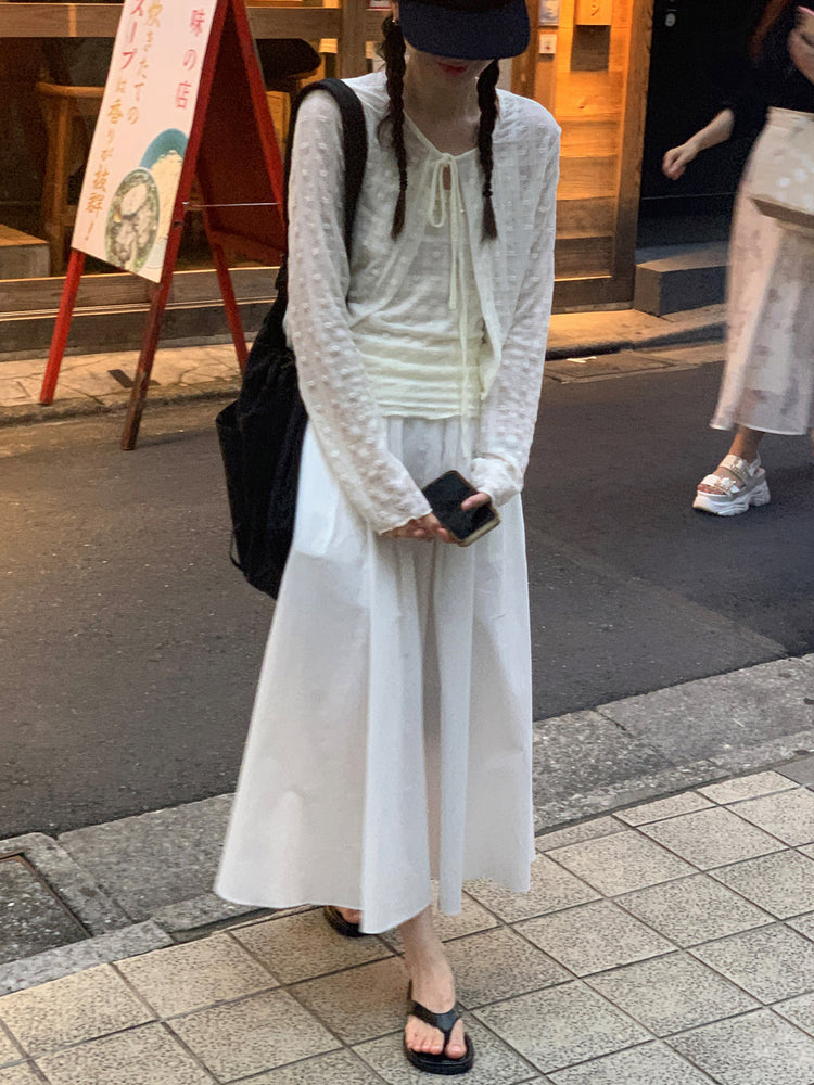 微透蕾絲壓花細節兩件式上衣
