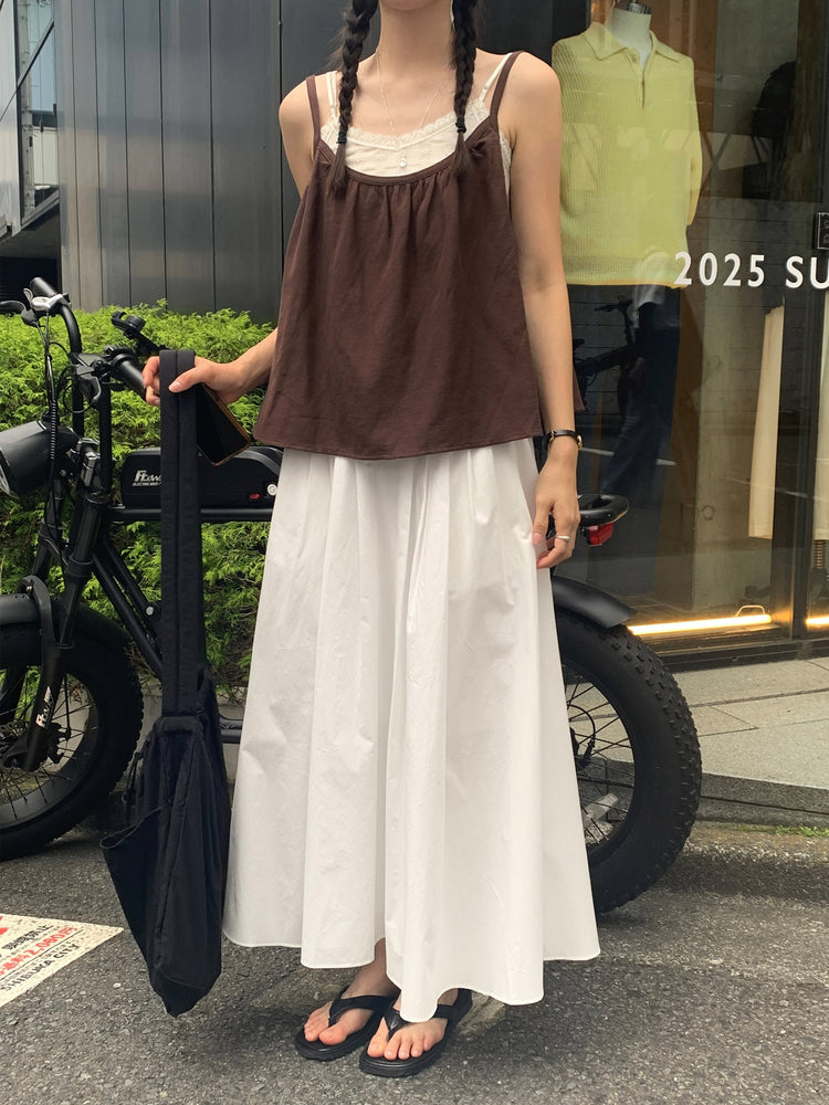 細肩帶壓褶寬鬆上衣