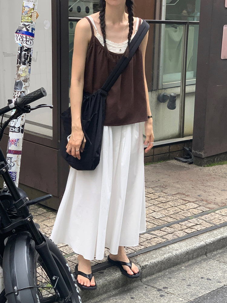 細肩帶壓褶寬鬆上衣
