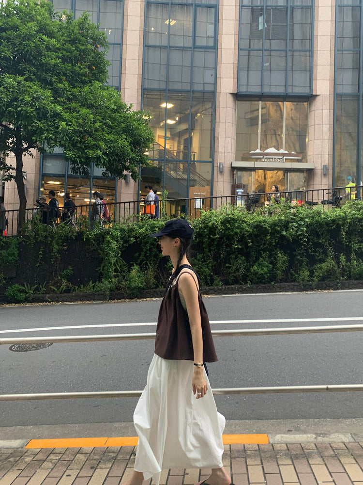 細肩帶壓褶寬鬆上衣