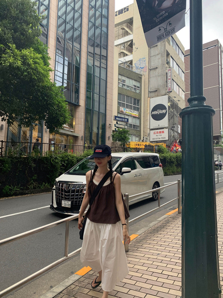 細肩帶壓褶寬鬆上衣