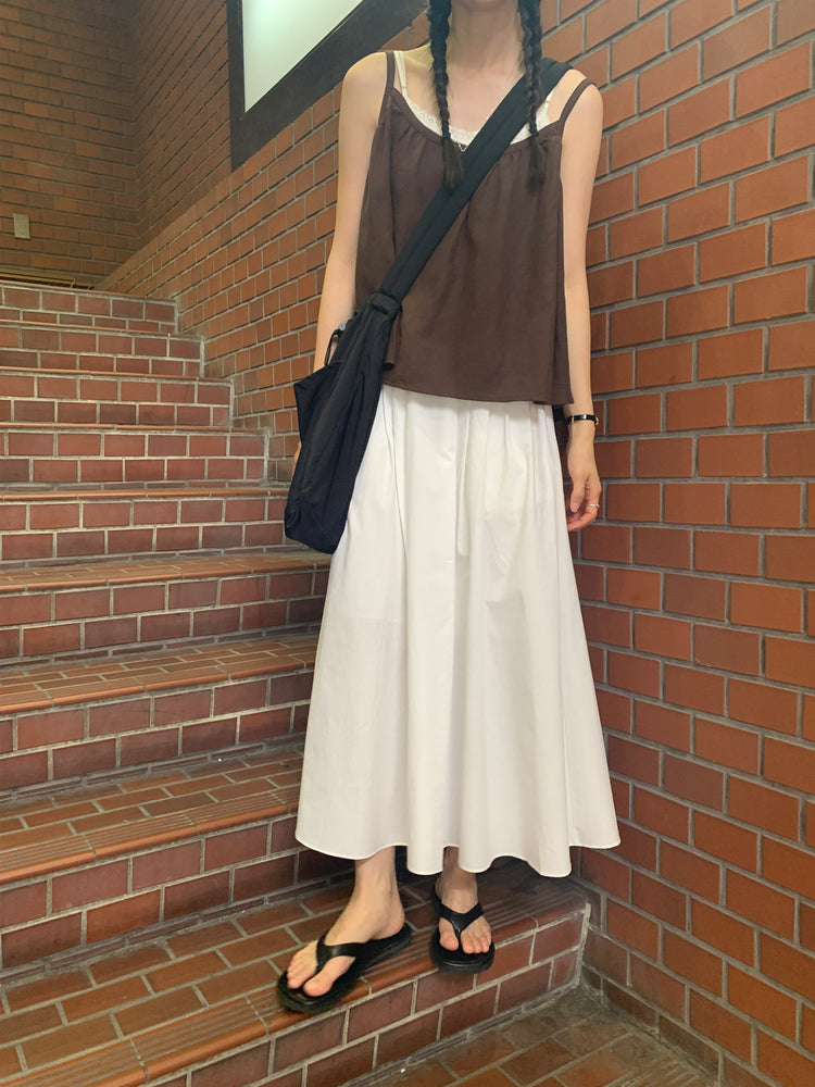 細肩帶壓褶寬鬆上衣