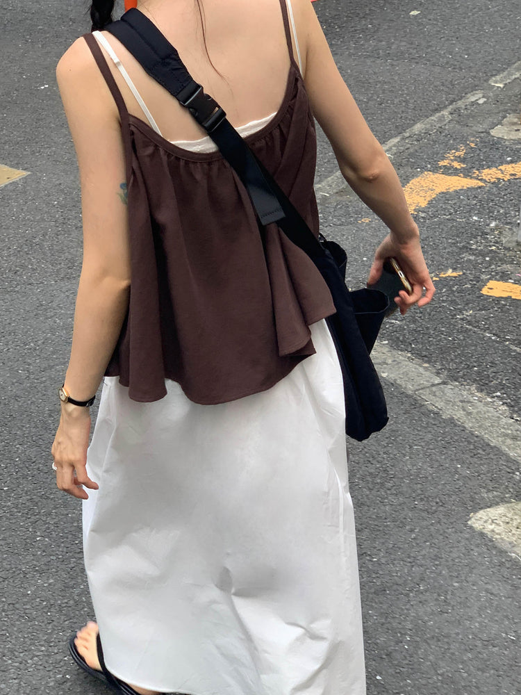 細肩帶壓褶寬鬆上衣