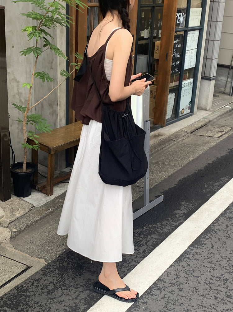 細肩帶壓褶寬鬆上衣