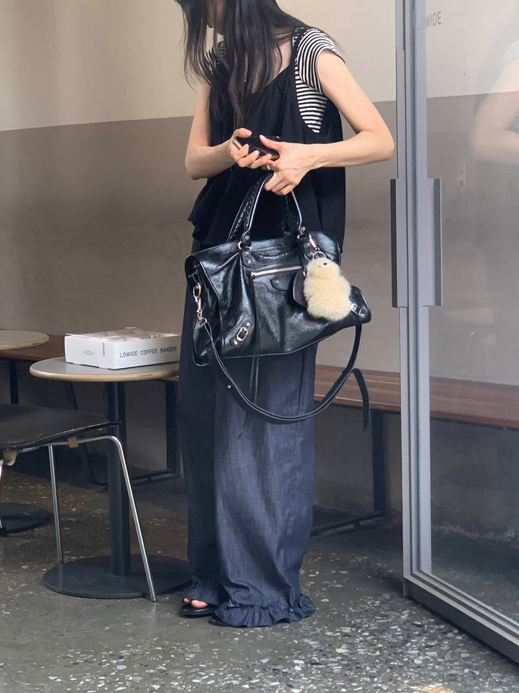 細肩帶壓褶寬鬆上衣