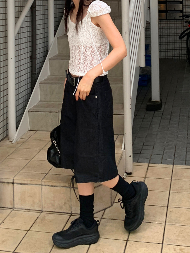 低調條紋五分褲