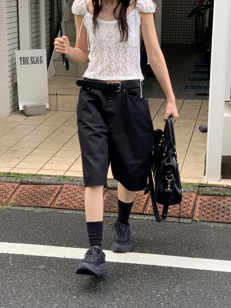 低調條紋五分褲