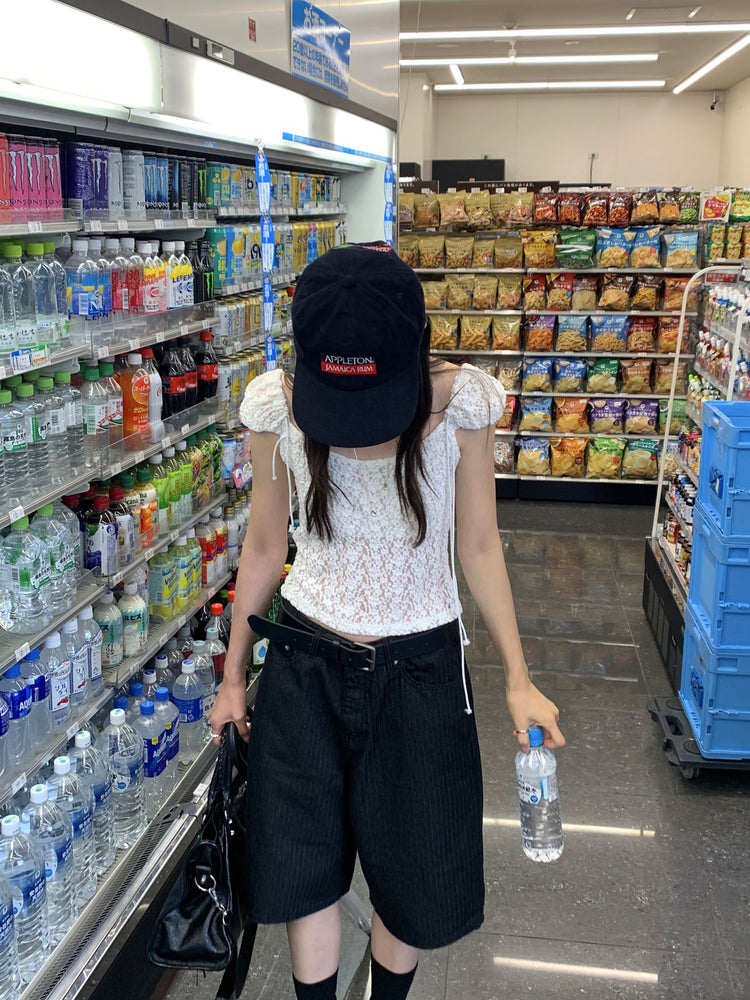 低調條紋五分褲
