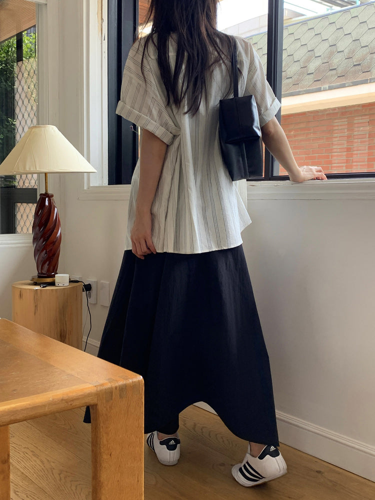 高質條紋寬鬆短袖襯衫