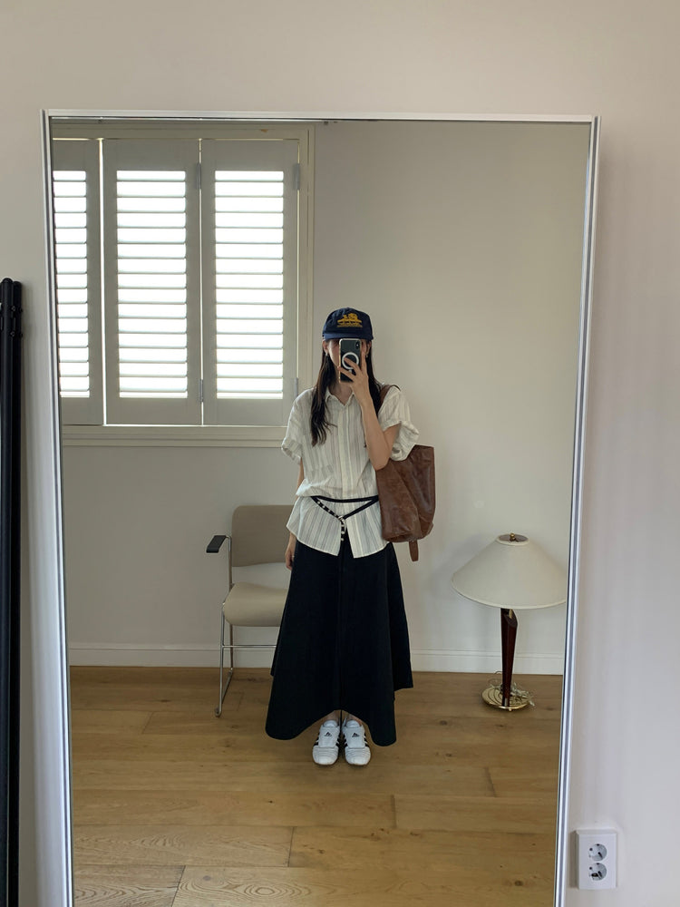 高質條紋寬鬆短袖襯衫