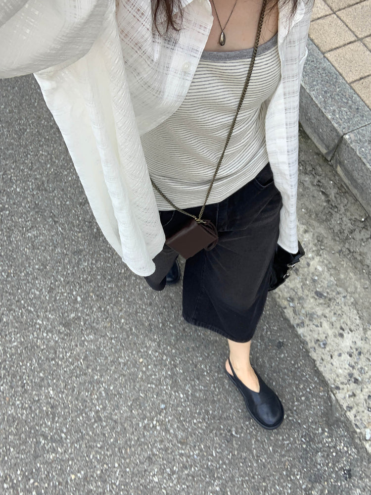 微透縷空格紋細節寬鬆襯衫