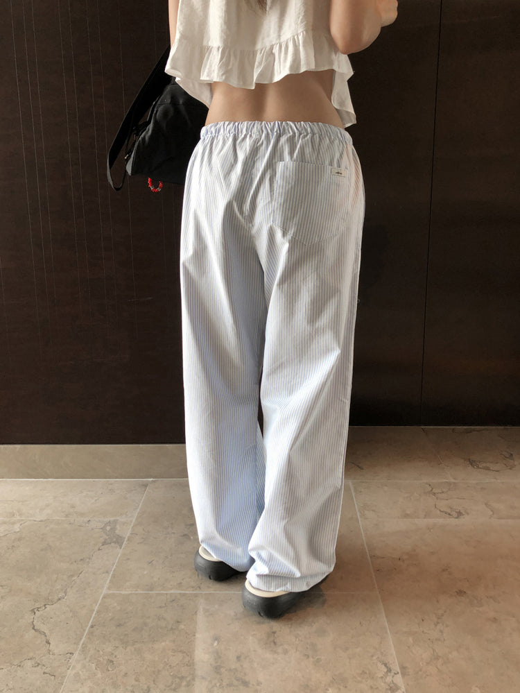 休閒感條紋垂帶直褲