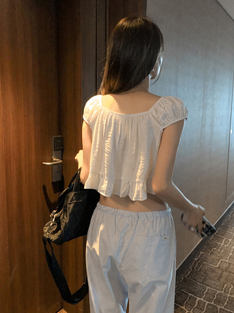 休閒感條紋垂帶直褲