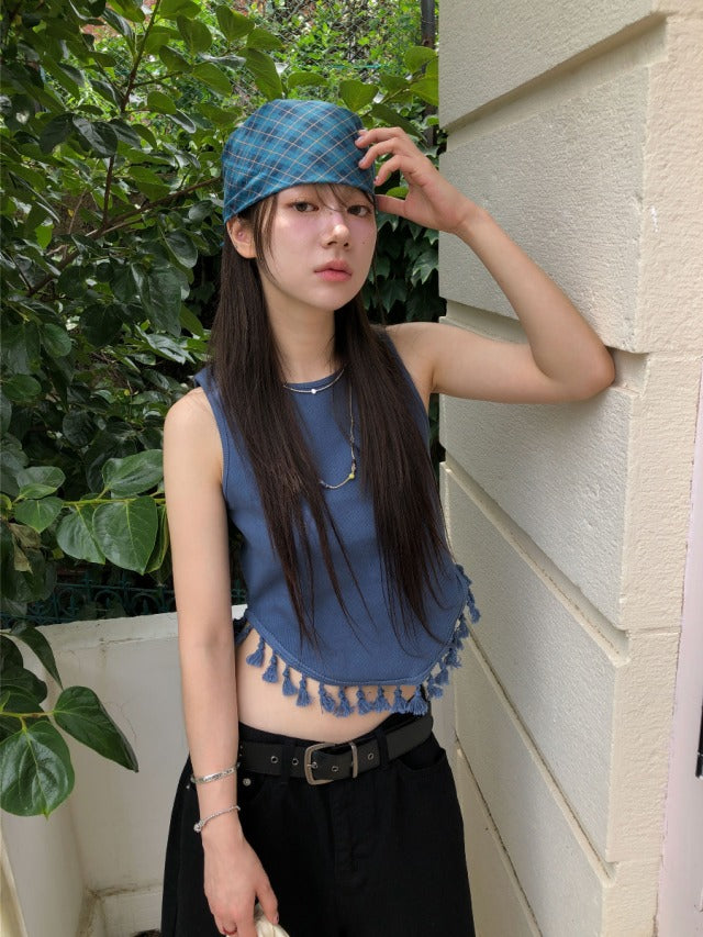 撞色格紋造型方巾