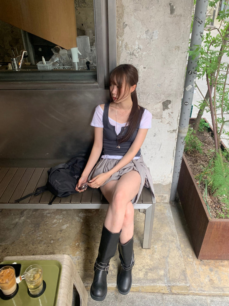 微透U領修腰上衣