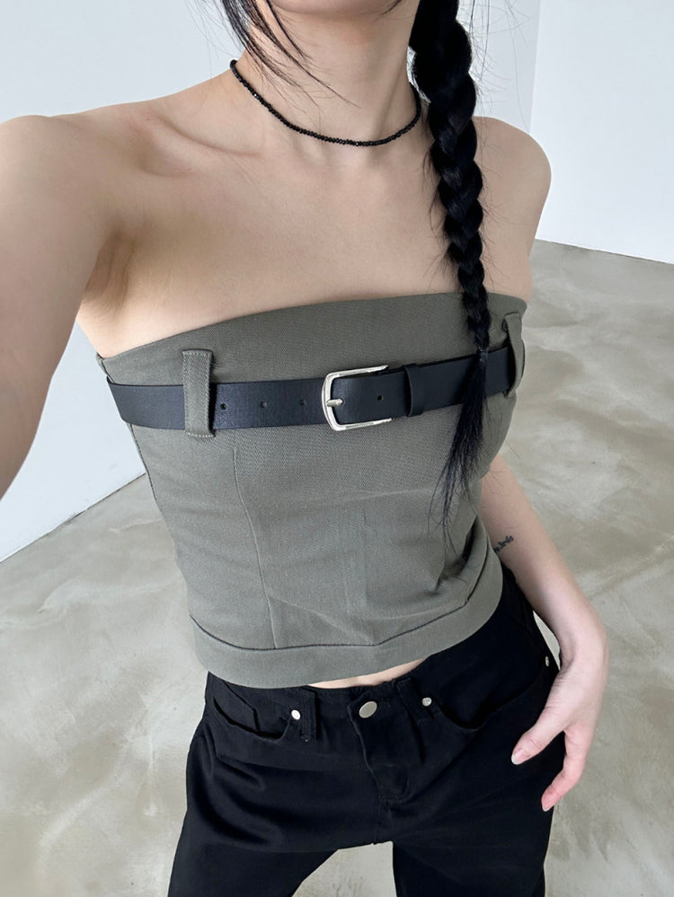 (現)皮帶細節平口上衣