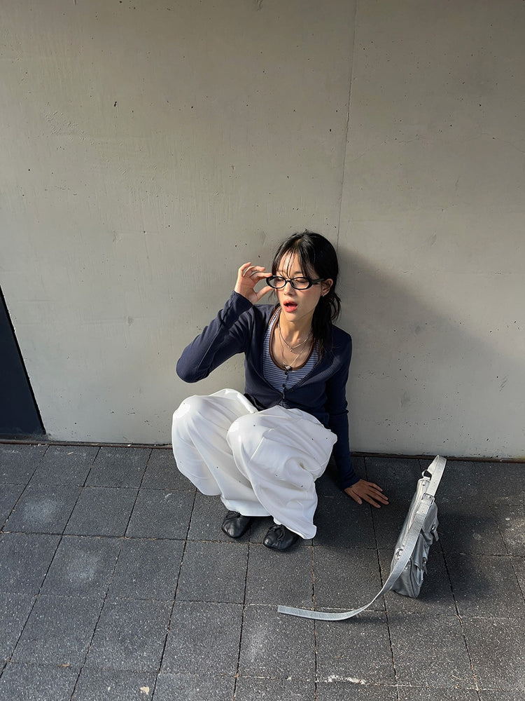 銀珠細節繭型休閒棉褲